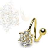 Gold Flower Clear CZ Twist Navel Belly Ring 16g  