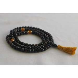    8mm Black Bone and Amber Mala Prayer Beads 