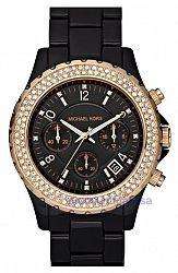 Michael Kors women oversized black acrylic watch MK5377 chrono rose 
