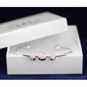 Pink Ribbon Bracelet  Bangle w/ Floating Crystal Charm (18 Bracelets 