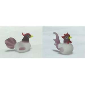  Collectibles Crystal Figurines Hen & Rooster Set Opaque 
