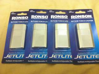   of 4 Ronson Jetlite Butane Torch Lighters   Satin Chrome Shield (New