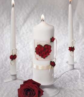 Flower of Love in Romantic Red Rose Unity Candle Set  