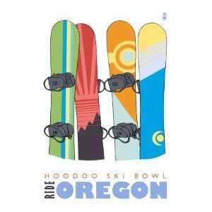 Hoodoo Ski Bowl, Oregon, Snowboards in the Snow Giclee Poster Print 