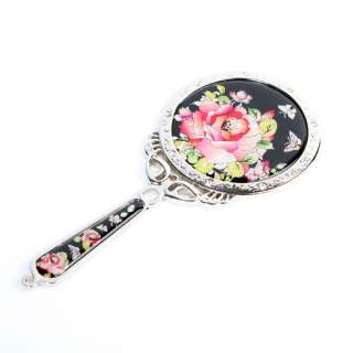  of Pearl Red Rose Design Cosmetic Makeup Hand Held Vanity Pouch Mirror