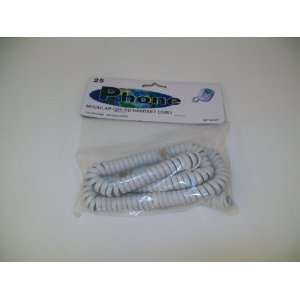    25 Foot Modular Coiled Handset Telephone Cord (White) Electronics