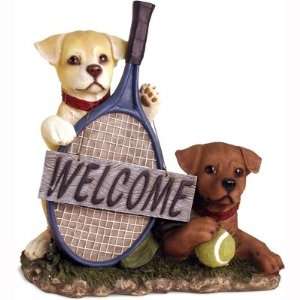  Dogs W/ Tennis Racquet Welcome Sign 17